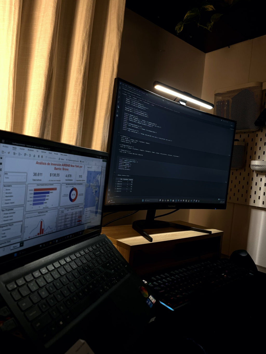 Setup home office con Barra LED Casa Productiva iluminando monitor